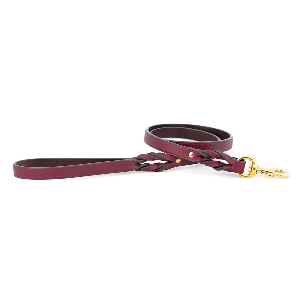 Auburn Leathercrafters Burgundy Braided Leash with Brass