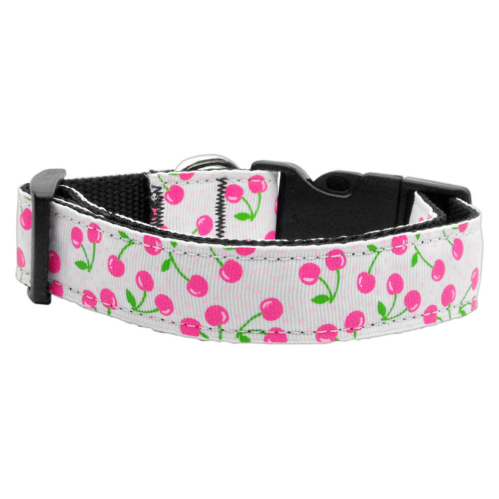 Cherries Nylon Ribbon White & Pink Collar