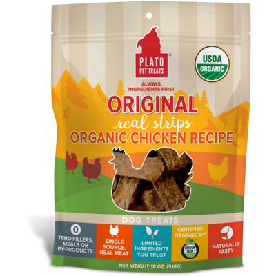 Plato Real Strips Organic Chicken Meat Bar Dog Treats